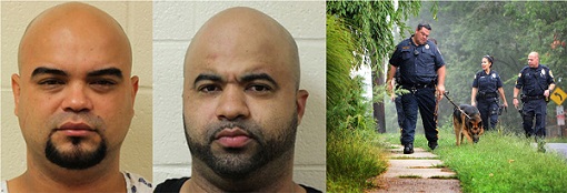 Anthony Espinal Inoa y Luis Brea, dos de tres dominicanos que secuestraron un hombre en Cliffside (New Jersey). En las fotos de la derecha agentes buscan al tercer sospechoso y el carro en el que huyeron.