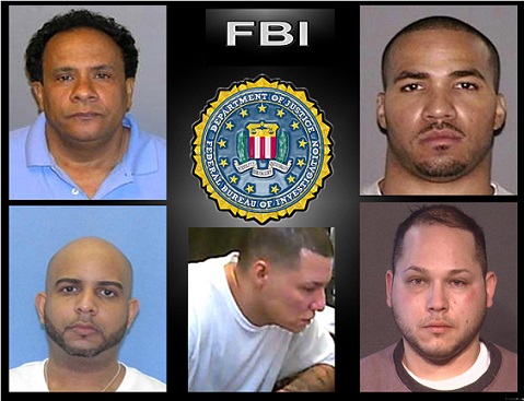 Daniel Guzmán, Enderson E. García, Wilfredo González, Emmanuel Ramos y Arturo Villa, cinco prófugos dominicanos buscado activamente por el FBI de NY. 