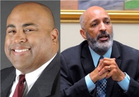 A la izquierda, el concejal dominicano Daniel (Danny) Rivera, quien venció a su compatriota William Lantigua, actual alcalde de Lawrence por 60 votos. El segundo buscaba su primera reelección.