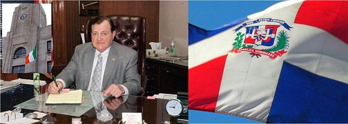 Invocando una ley de 1895, el alcalde de Hazleton en Pensilvania se opone a que se ice la bandera dominicana este jueves 27 de febrero en el edificio del ayuntamiento. En recuadro, la bandera de Irlanda ondeando en el 2012.