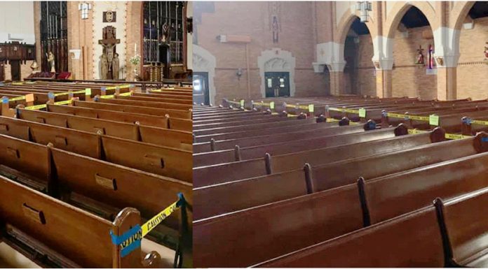 Templos católicos reabiertos en NY parecen escenas de crimen con cintas policiales para distancia social