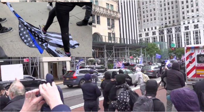 Indignados enfrentan a huevazos caravana de Trump en Manhattan y suspenden policía por campaña republicana