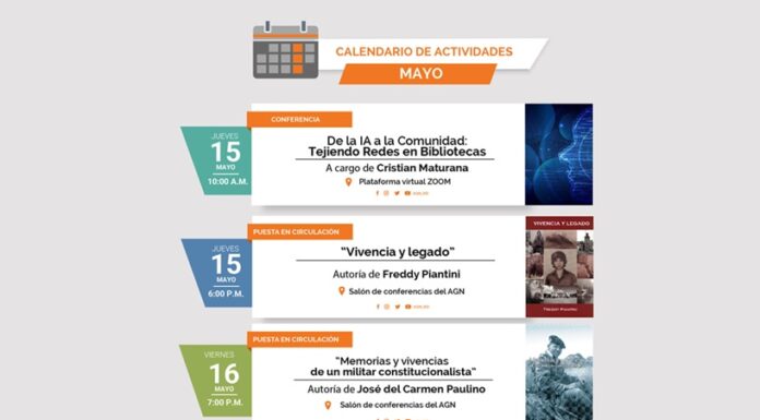 Archivo General de la Nación.- Calendario de actividades correspondiente al mes de mayo